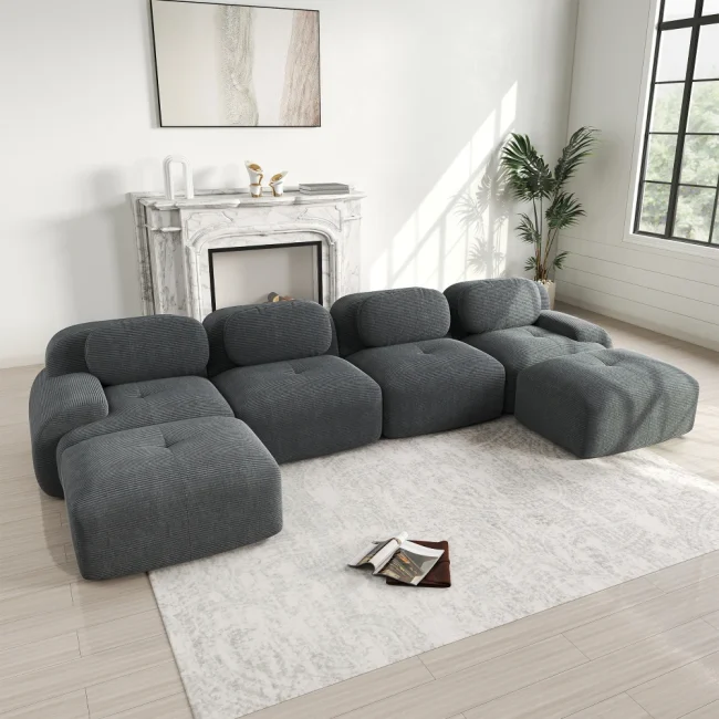 StayPlay Runaway Modulaire Bank – Corduroy met armleuningen en modulair ontwerp
