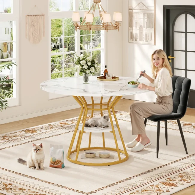 StayPlay Runaway Ronde Eettafel – Marmerlook Goud