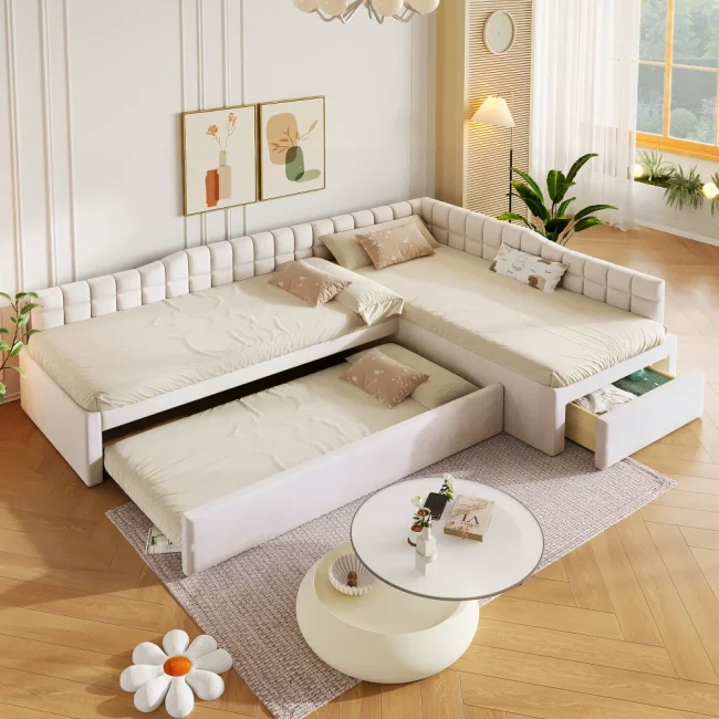 StayPlay Runaway Gestoffeerd Bed – Fluweel Beige