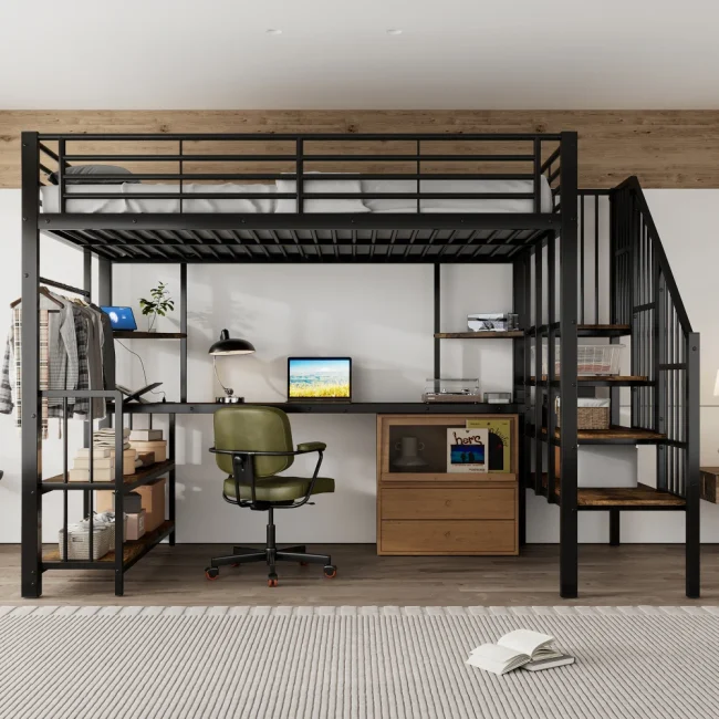 StayPlay Runaway Stapelbed 120x200cm – Mdf Zwart met USB-oplaadpoort en opbergruimte
