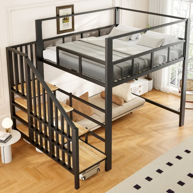 StayPlay Runaway Stapelbed 90×200cm – Metalen met veilige trap en ingebouwd bureau