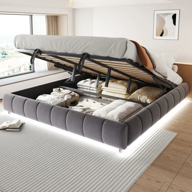 StayPlay Runaway Gestoffeerd Bed 180x200cm met LED-verlichting, hydraulisch opbergsysteem en opbergruimte