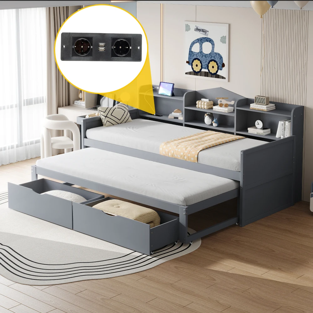 StayPlay Runaway Slaapbank – Hout met USB-oplaadpoort en opbergruimte – Serie 2