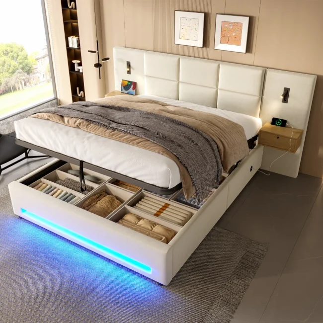 StayPlay Runaway Bedframe – Fluweel met USB-oplaadpoort en opbergruimte
