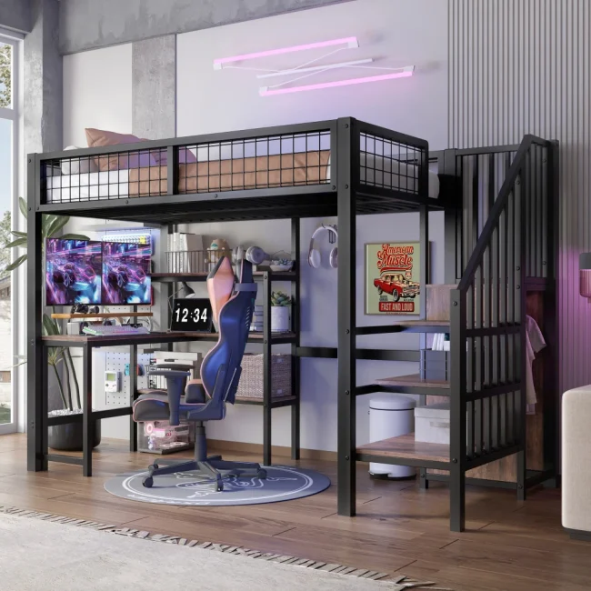 StayPlay Runaway Stapelbed – IJzer met opbergruimte en kledingkast