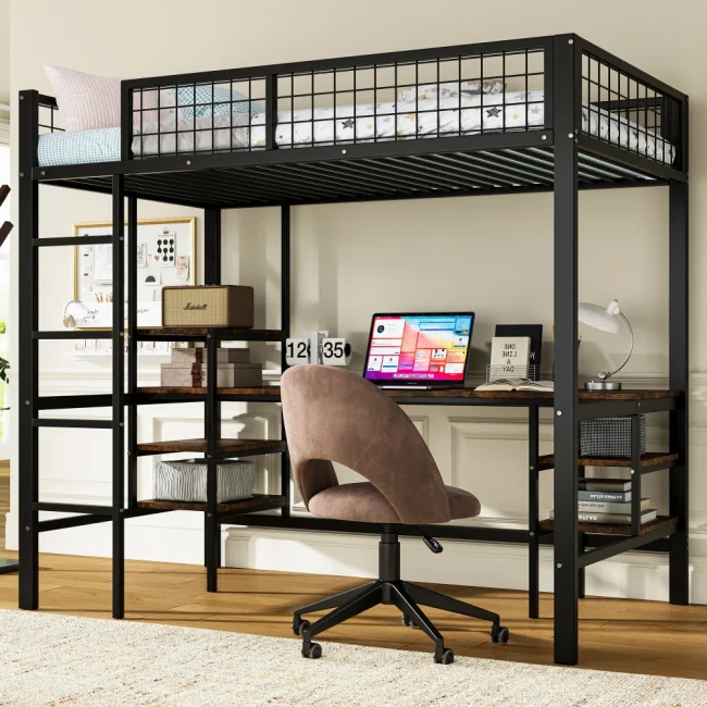 StayPlay Runaway Stapelbed 90x200cm – IJzer Zwart met veilige trap