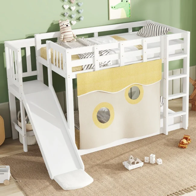StayPlay Runaway Stapelbed 90x200cm – Hout met glijbaan en veilige trap