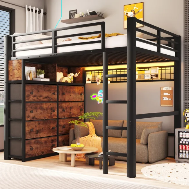 StayPlay Runaway Kinderhoogbed 140x200cm – Metaal met LED-verlichting en opbergruimte