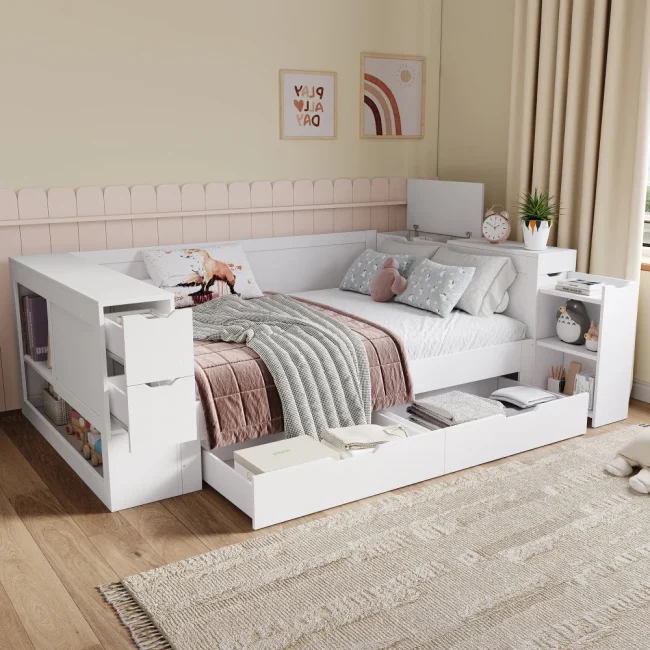 StayPlay Runaway Kinderbed 90x200cm met opbergruimte en nachtkastje
