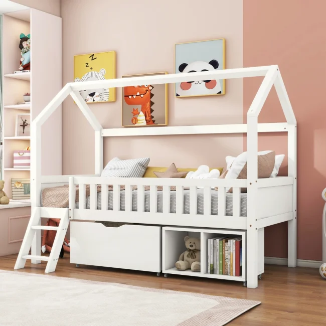 StayPlay Runaway Kinderbed 90x200cm – Wit met opbergruimte en veilige trap