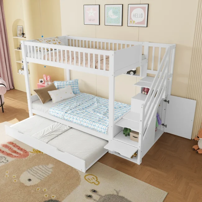 StayPlay Runaway Kinderstapelbed 90x200cm – Wit met opbergruimte en kledingkast