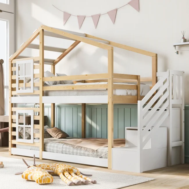 StayPlay Runaway Stapelbed 90x200cm met opbergruimte en boomhutdesign
