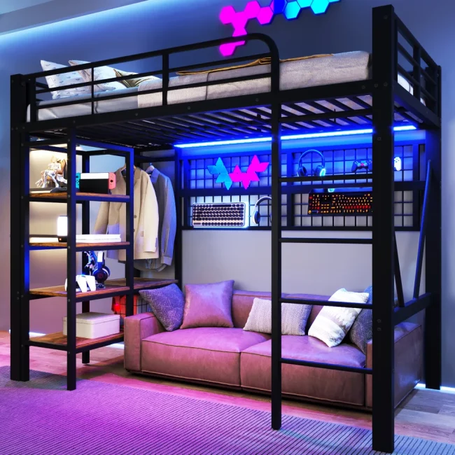 StayPlay Runaway Stapelbed 90x200cm – IJzer met LED-verlichting, opbergruimte en kledingkast