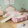 StayPlay Runaway Gestoffeerd Bed 90x200cm – PU-leer met glijbaan en veilige trap