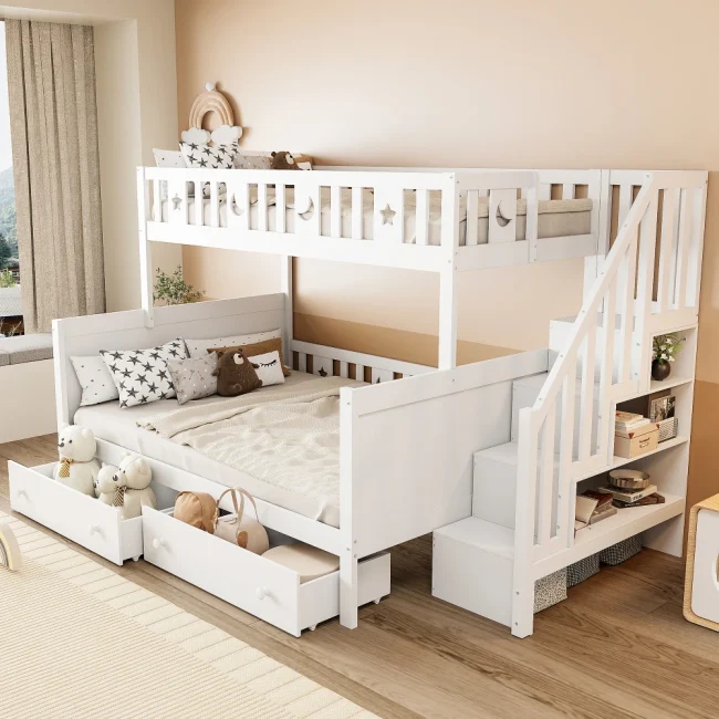 StayPlay Runaway Kinderstapelbed – Massief Hout Wit met veilige trap
