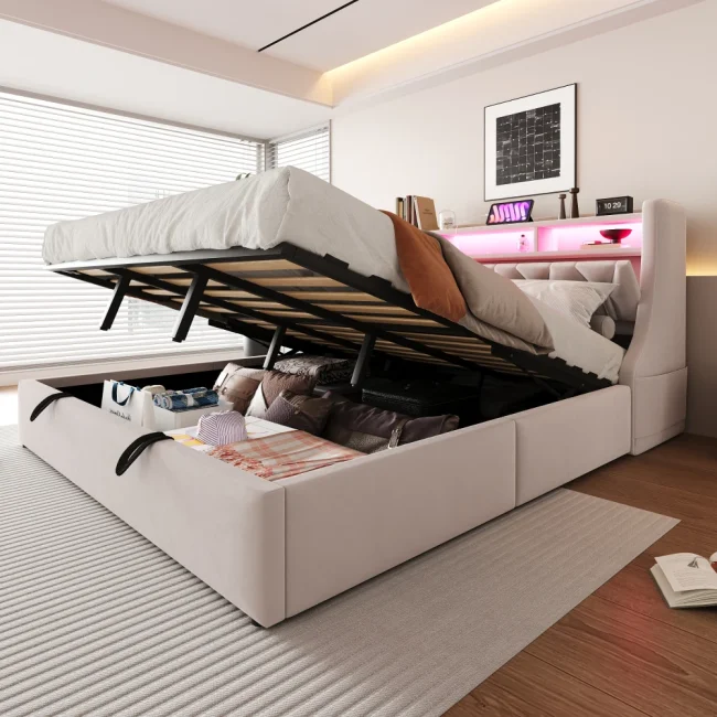 StayPlay Runaway Gestoffeerd Bed 180x200cm met LED-verlichting en opbergruimte