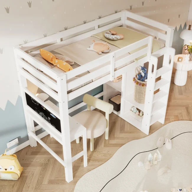 StayPlay Runaway Kinderhoogbed met ingebouwd bureau, kledingkast en roosterdesign