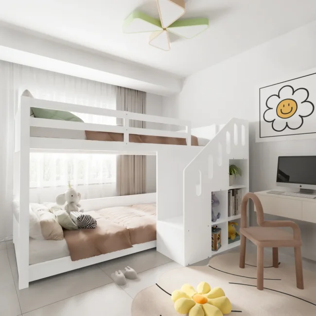 StayPlay Runaway Kinderstapelbed – Wit met veilige trap