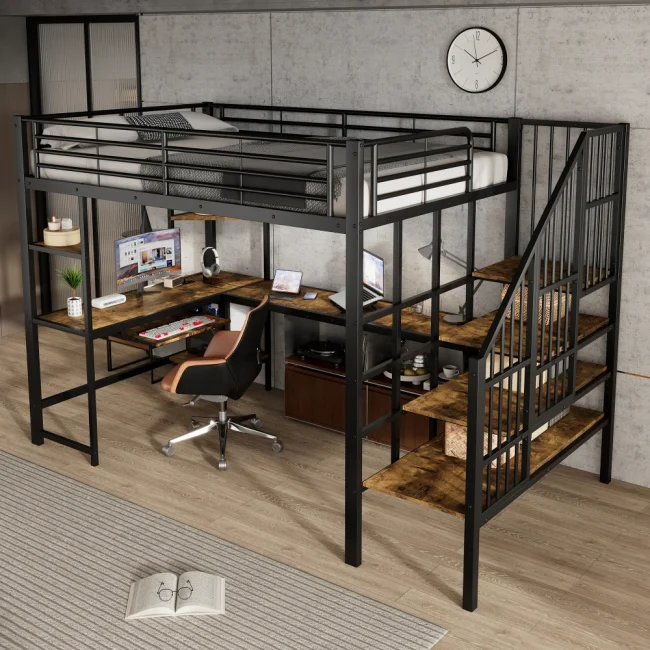 StayPlay Runaway Stapelbed 120x200cm – IJzer met opbergruimte, veilige trap en ingebouwd bureau