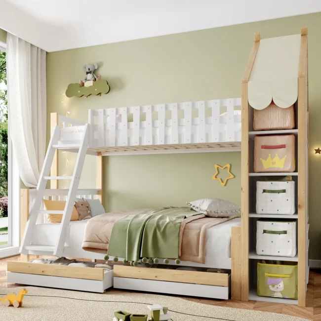 StayPlay Runaway Stapelbed 90x200cm – Wit met roosterdesign