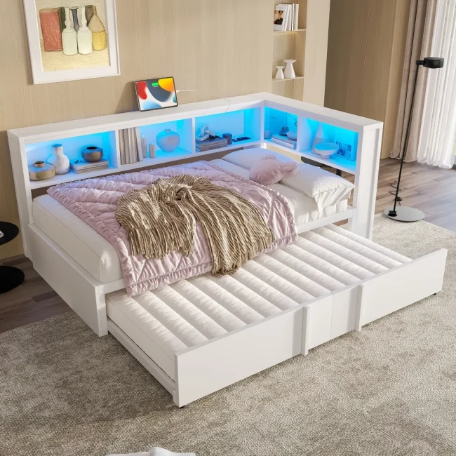StayPlay Runaway Dagbed 90x200cm – Metalen met LED-verlichting, USB-oplaadpoort en opbergruimte – Serie 2