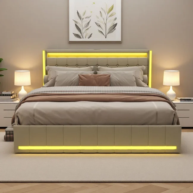 StayPlay Runaway Tweepersoonsbed – Linnen met LED-verlichting, USB-oplaadpoort en lattenbodem