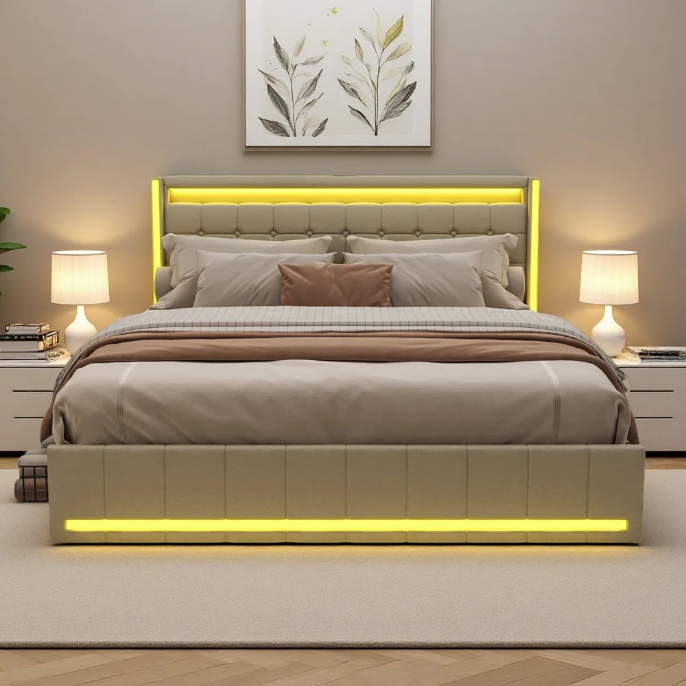 StayPlay Runaway Tweepersoonsbed – Linnen met LED-verlichting, USB-oplaadpoort en lattenbodem