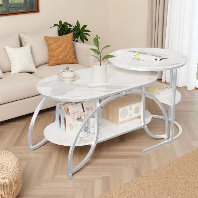 StayPlay Runaway Ronde Salontafel – Marmerlook met opbergruimte – Serie 1