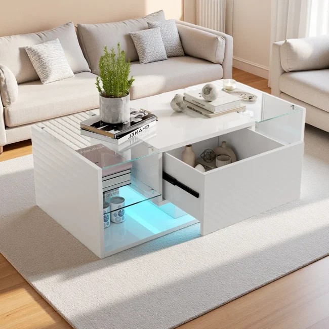 StayPlay Runaway Salontafel 100x50x35cm – Wit met LED-verlichting