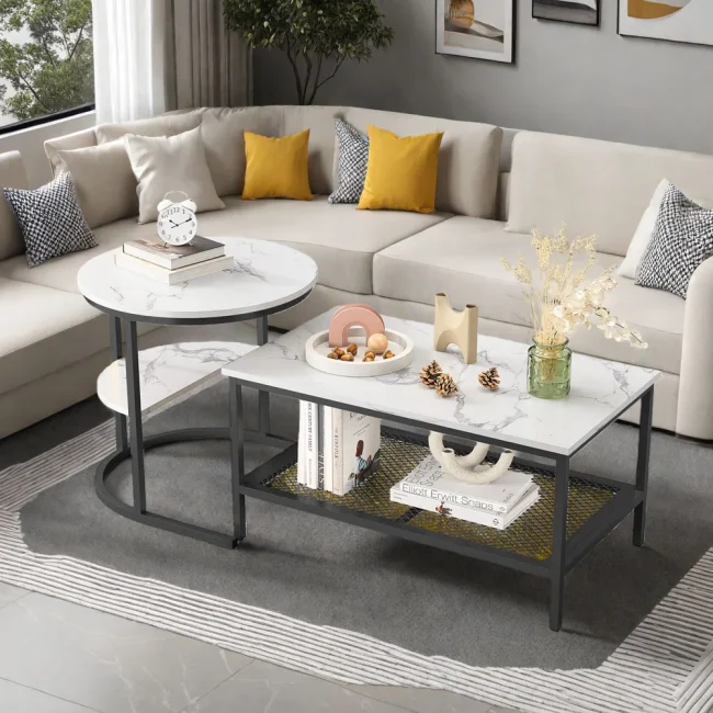 StayPlay Runaway Ronde Salontafel – Marmerlook met opbergruimte – Serie 2
