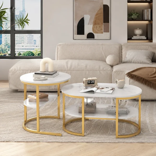 StayPlay Runaway Salontafel – Marmerlook met opbergruimte en set van 2