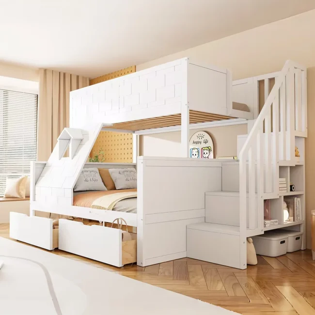 StayPlay Runaway Kinderstapelbed 90x200cm – Massief Hout met opbergruimte