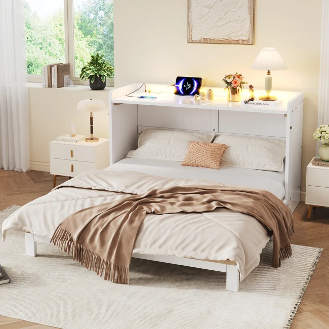 StayPlay Runaway Opbergbed 140x200cm – Wit met USB-oplaadpoort en opbergruimte
