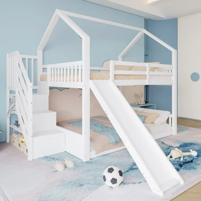 StayPlay Runaway Stapelbed met glijbaan en veilige trap, huisbed