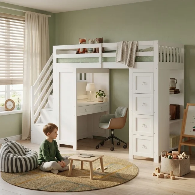 StayPlay Runaway Stapelbed 90x200cm – Grenen Wit – Serie 1