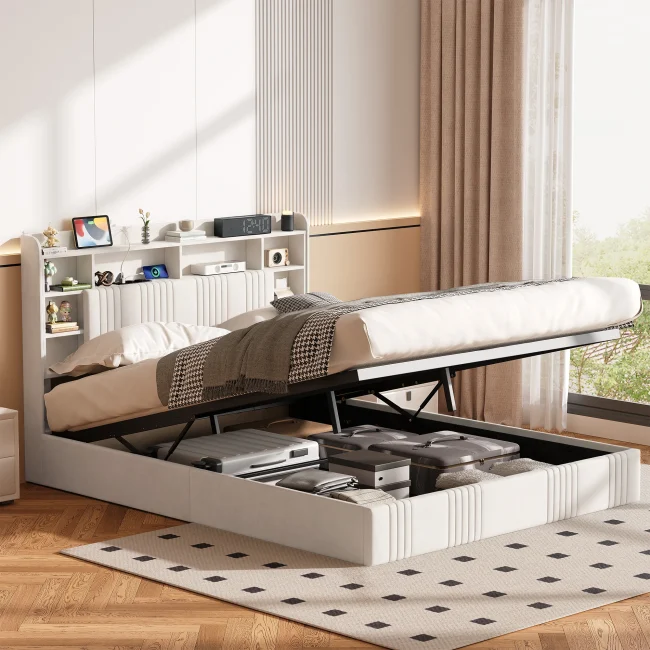 StayPlay Runaway Tweepersoonsbed 140/160x200cm – Grijs met LED-verlichting, hydraulisch opbergsysteem en opbergruimte