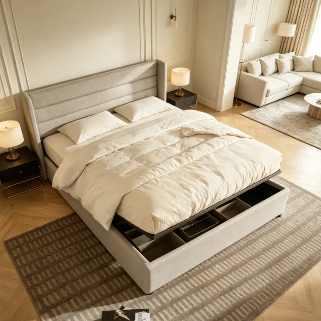 StayPlay Runaway Tweepersoonsbed 160x200cm met hydraulisch opbergsysteem, opbergruimte en lattenbodem, opbergbed