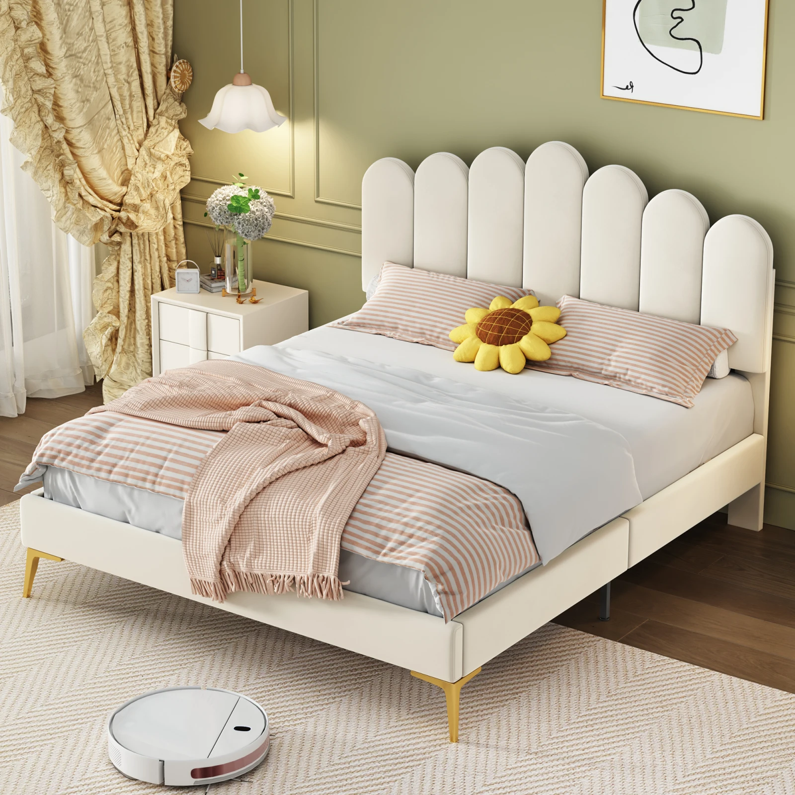 StayPlay Runaway Tweepersoonsbed 140x200cm – Fluweel met lattenbodem en verstelbare hoogte