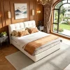 StayPlay Runaway Tweepersoonsbed 140/160x200cm – Gebroken wit met LED-verlichting, hydraulisch opbergsysteem en vierkant hoofdeinde