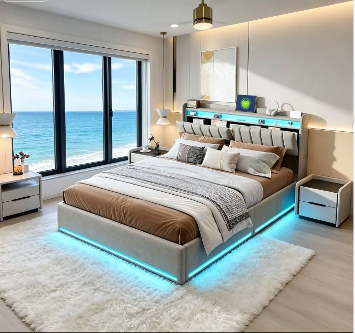 StayPlay Runaway Tweepersoonsbed 160x200cm met LED-verlichting, USB-oplaadpoort en opbergruimte – Serie 2