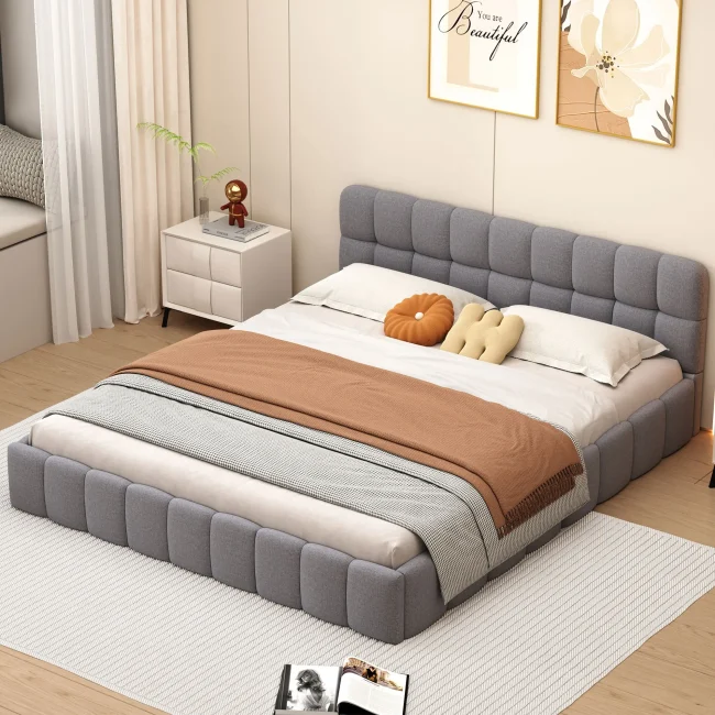 StayPlay Runaway Tweepersoonsbed 140x190/200cm – Linnen Grijs met lattenbodem