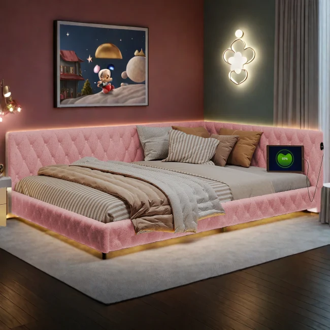 StayPlay Runaway Tweepersoonsbed 140x200cm met LED-verlichting en USB-oplaadpoort
