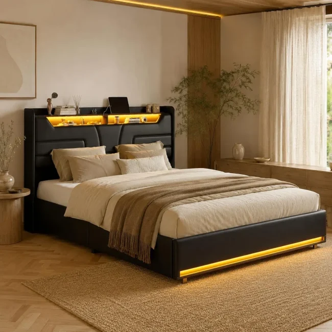 StayPlay Runaway Tweepersoonsbed 140x190cm met USB-oplaadpoort, hydraulisch opbergsysteem en opbergruimte – Serie 2
