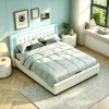 StayPlay Runaway Tweepersoonsbed 160/180x200cm – Fluweel Beige met LED-verlichting, hydraulisch opbergsysteem en opbergruimte