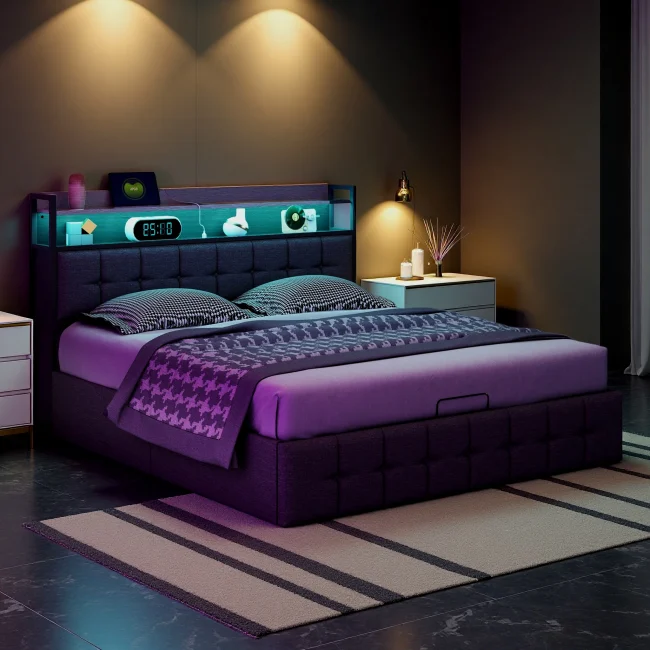 StayPlay Runaway Tweepersoonsbed 160/140x200cm met LED-verlichting, opbergruimte en ingebouwde stopcontacten