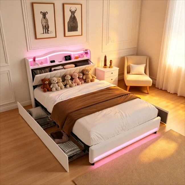 StayPlay Runaway Tweepersoonsbed 140/160x200cm met LED-verlichting en opbergruimte