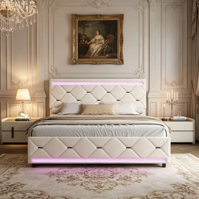 StayPlay Runaway Tweepersoonsbed 140x190cm – Beige met USB-oplaadpoort