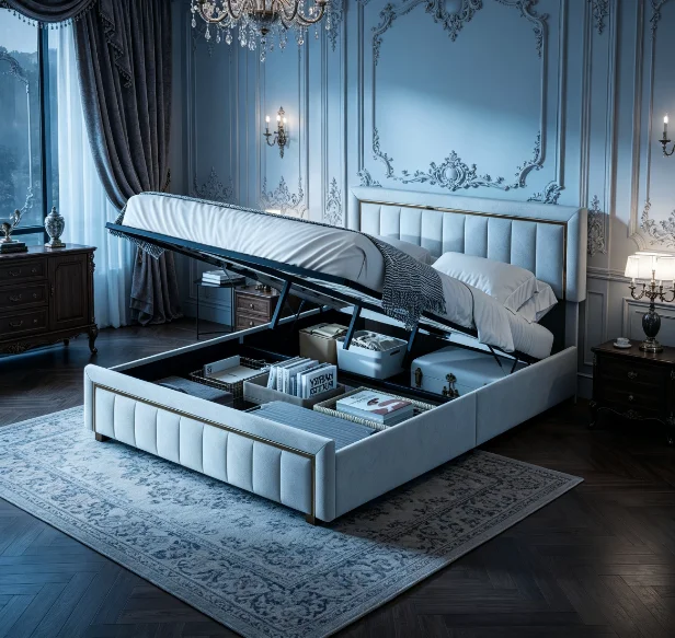 StayPlay Runaway Tweepersoonsbed 140/160x200cm – Fluweel Zwart met hydraulisch opbergsysteem en opbergruimte