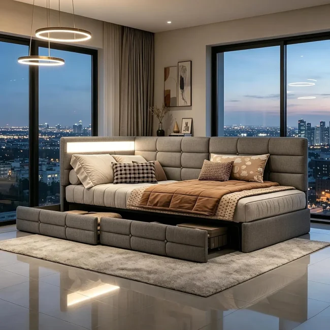 StayPlay Runaway Eenpersoonsbed 90x200cm met LED-verlichting, USB-oplaadpoort en opbergruimte