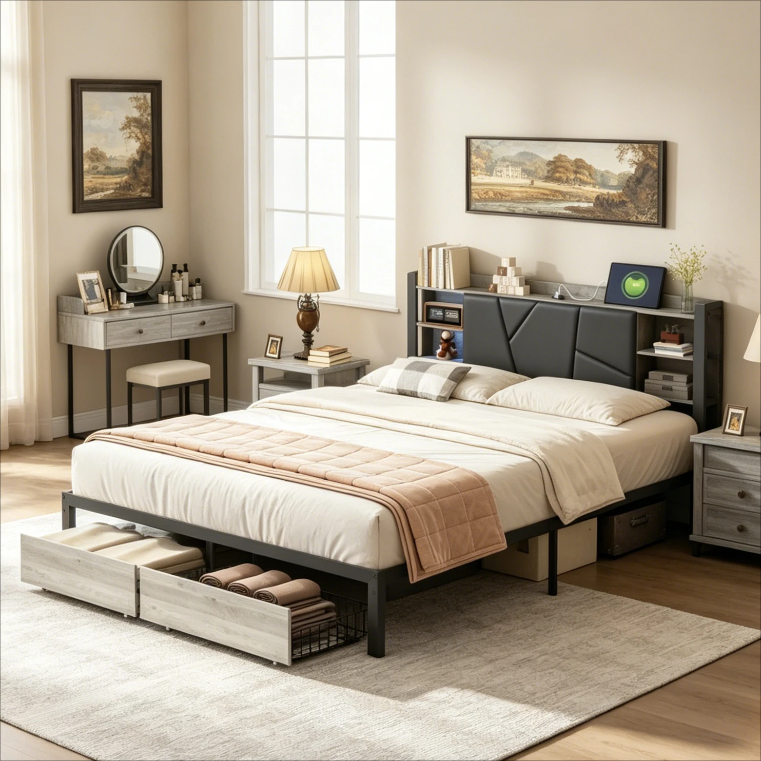 StayPlay Runaway Tweepersoonsbed – Metalen met LED-verlichting, opbergruimte en ingebouwde stopcontacten
